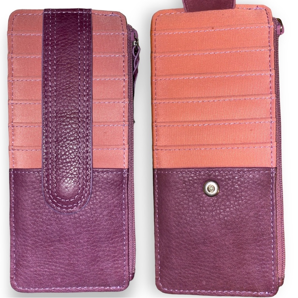 Purple, Pink, Sleek, Slim Zipper Pocket With 7 Card Slots + 1 Window Slot Wallet